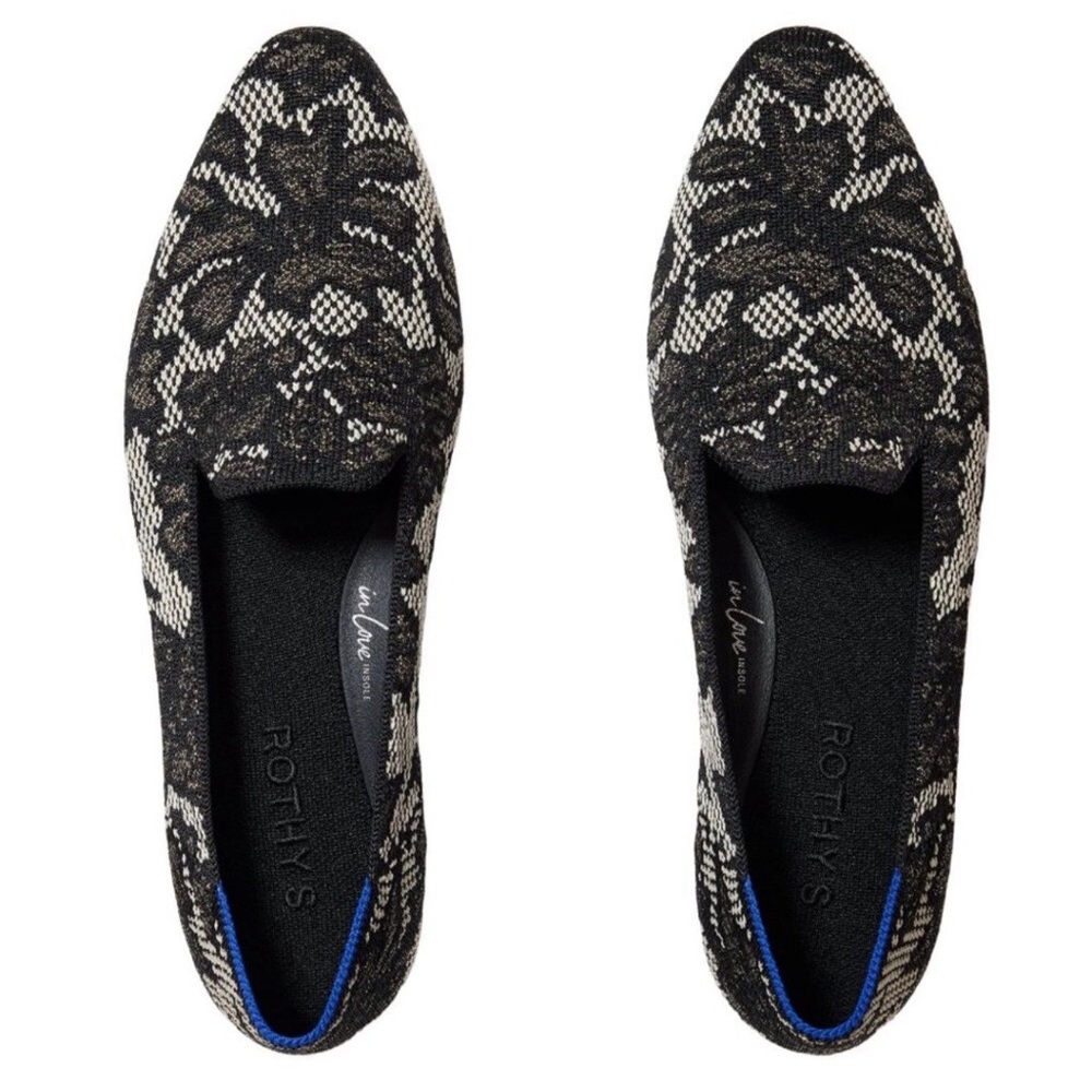NWT/NIB Rothy's Almond Loafer in Black Chantilly Lace